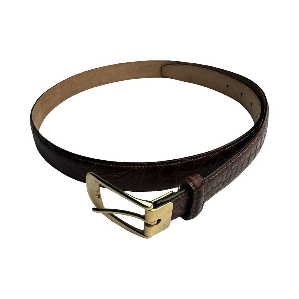 Bespoke Genuine Pure Crocodile Brown Solid Brass Buckle Mens Belt Size 36 NWOT